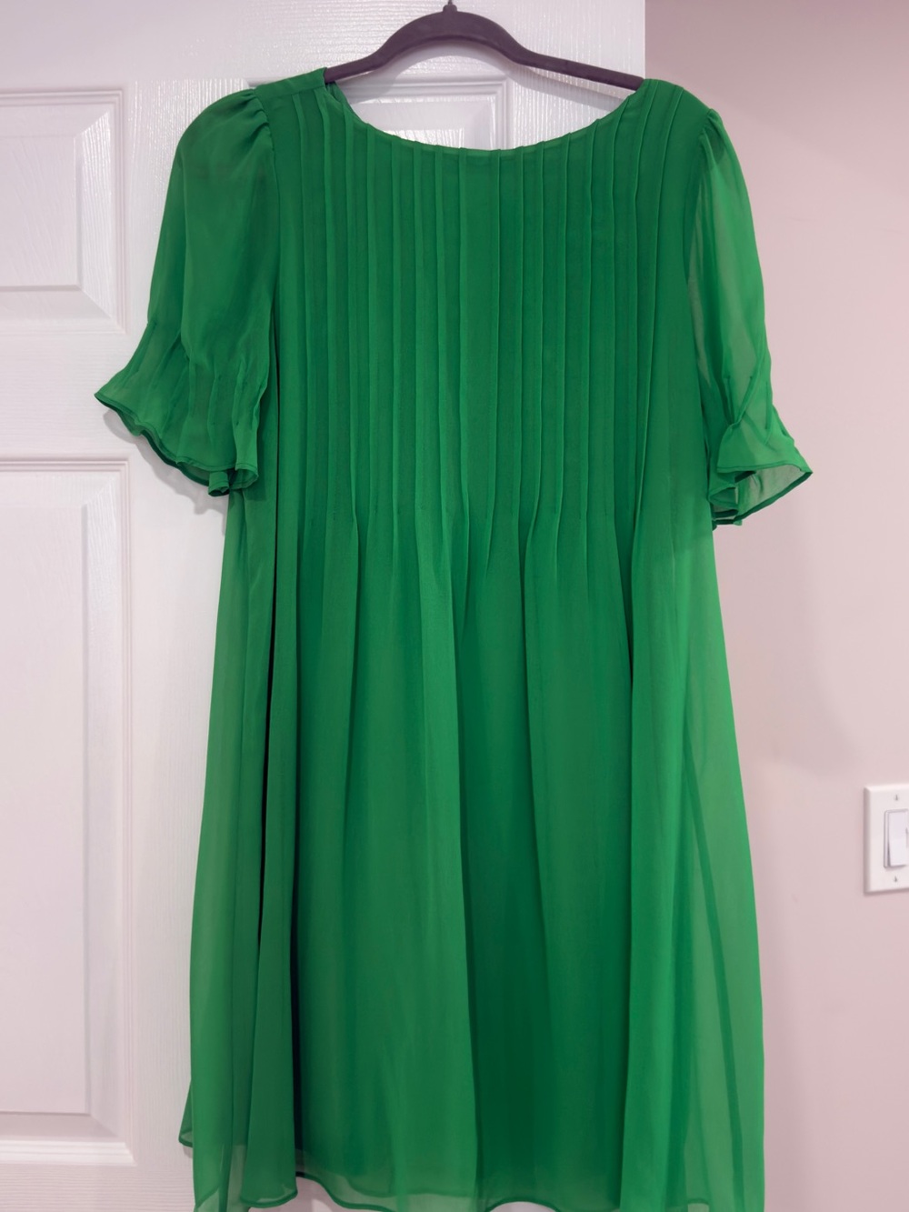Dkny Emerald Green Pleated Chiffon Dress for Women